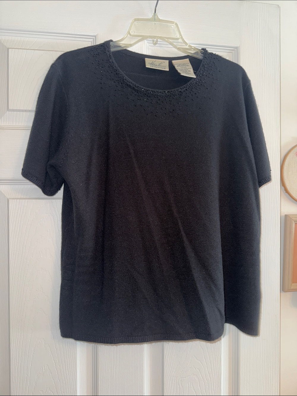 Kathie Lee Collection Black Short-Sleeve Beaded Knit Tee